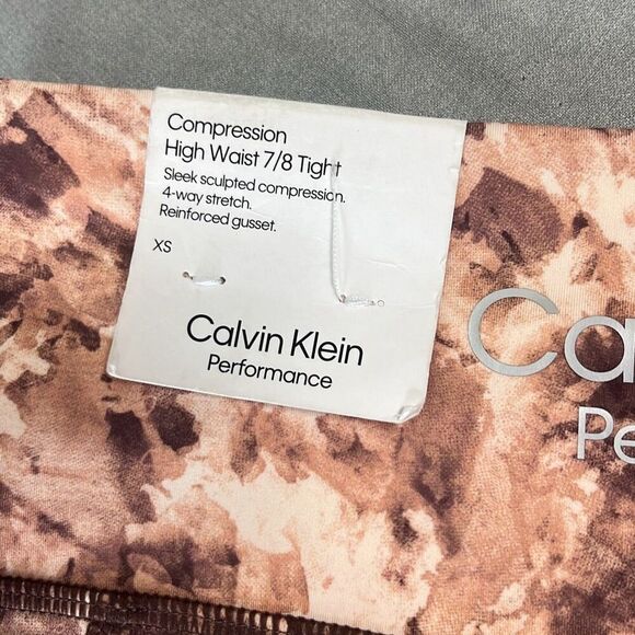 Calvin Klein Performance 7/8 Leggings Brown Tan Tie Dye High Waist XS NWT $78 - Picture 5 of 10